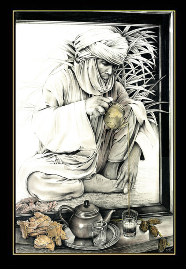 Peinture intitulée "Ceremony of the tea" par Mohamed Azzoug, Œuvre d'art originale, Autre