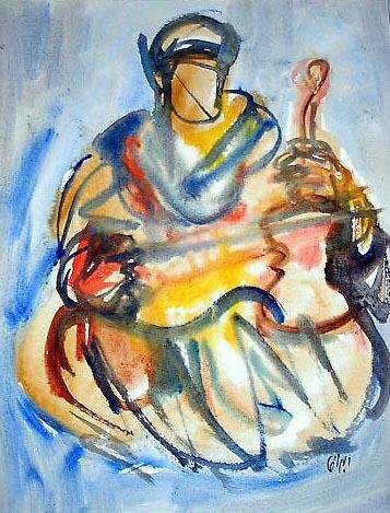 Peinture intitulée "musicien populaire" par Mohamed Barrak, Œuvre d'art originale, Huile