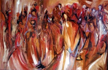 Pintura titulada "foule agitée" por Mohamed Barrak, Obra de arte original