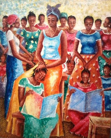 Painting titled "les tresseuses" by Mohamed Berete, Original Artwork, Acrylic