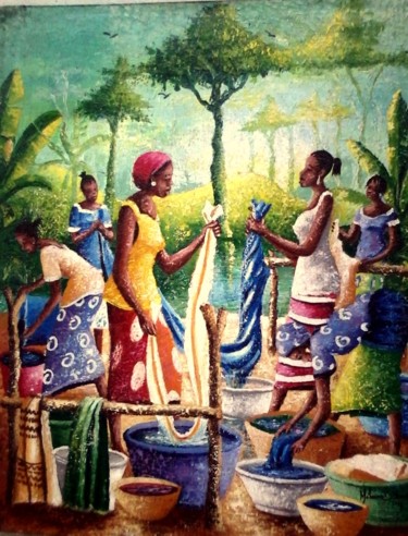 Painting titled "la lessive" by Mohamed Berete, Original Artwork, Acrylic