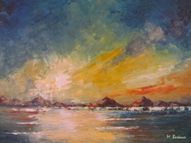 Peinture intitulée "coucher-de-soleil-" par Mohamed Berkane, Œuvre d'art originale, Huile
