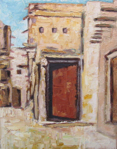 Peinture intitulée "Porte à El Kantara" par Mohamed Berkane, Œuvre d'art originale, Huile