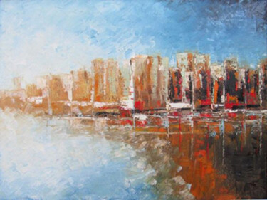 Painting titled "La plage le soir" by Mohamed Berkane, Original Artwork, Oil