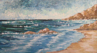 Painting titled "La plage" by Mohamed Berkane, Original Artwork, Oil