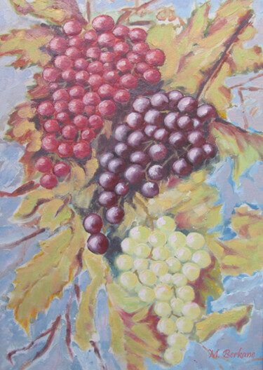 Peinture intitulée "Grappes de raisins" par Mohamed Berkane, Œuvre d'art originale, Huile