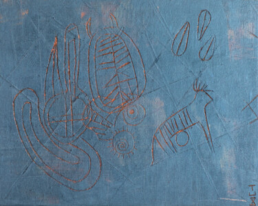 Druckgrafik mit dem Titel "Histoire gravée #6" von Mohamed Chiboub, Original-Kunstwerk, Acryl Auf Karton montiert