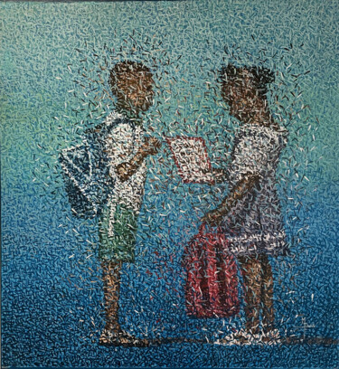 Картина под названием "Les écoliers" - Mohamed Dembele, Подлинное произведение искусства, Акрил Установлен на Деревянная рам…