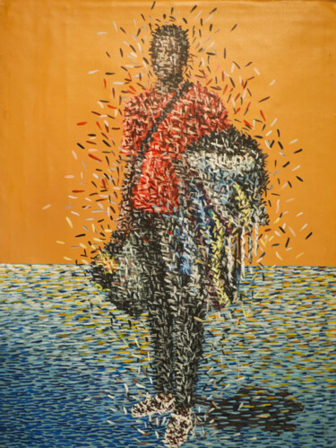 Картина под названием "Binké" - Mohamed Dembele, Подлинное произведение искусства, Акрил Установлен на Деревянная рама для н…