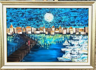 Painting titled "La nuit de la lune" by Mohamed El Aji, Original Artwork, Oil