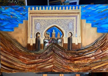 Painting titled "Bab boujloud, Fes" by Mohamed El Aji, Original Artwork, Oil
