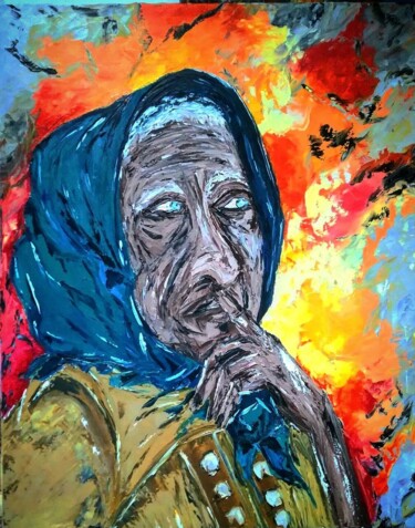 Pittura intitolato "Souriez afin que vo…" da Mohamed El Aji, Opera d'arte originale, Olio