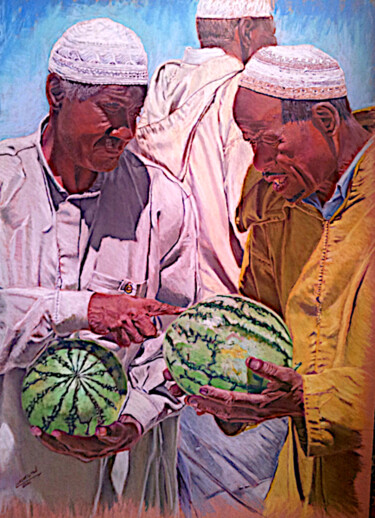 Painting titled "Watermelon Affair" by Mohamed Lazreg, Original Artwork, Pastel