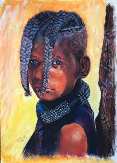 Pintura titulada "Himba child" por Mohamed Lazreg, Obra de arte original, Pastel