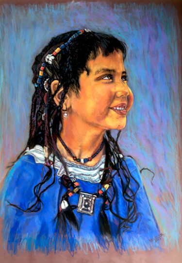 Peinture intitulée "Little girl from Aï…" par Mohamed Lazreg, Œuvre d'art originale, Pastel