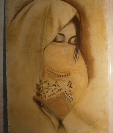 Prenten & gravures getiteld "Femme au Haik ( Fem…" door Mohamed Nadjib Bensaid, Origineel Kunstwerk, pigmenten