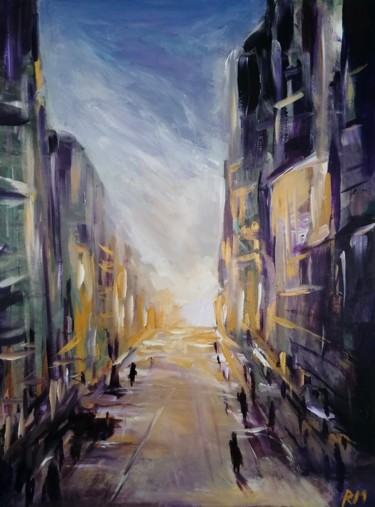 Painting titled "Avenue" by Mohamed Rahal, Original Artwork, Acrylic Mounted on Wood Stretcher frame