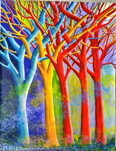 Картина под названием "The Magical Forest" - Mohamed Salem, Подлинное произведение искусства, Акрил
