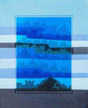 Peinture intitulée "Medina bleue" par Mohamed Zouari, Œuvre d'art originale, Lithographie