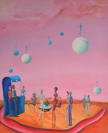 Schilderij getiteld "Les sept sphères" door M. Grine, Origineel Kunstwerk, Acryl