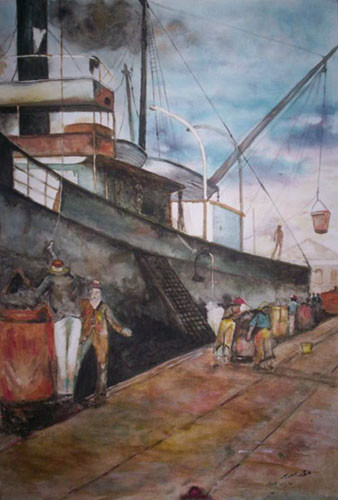 Peinture intitulée "Le port d'Alger" par Mohamed Srir, Œuvre d'art originale