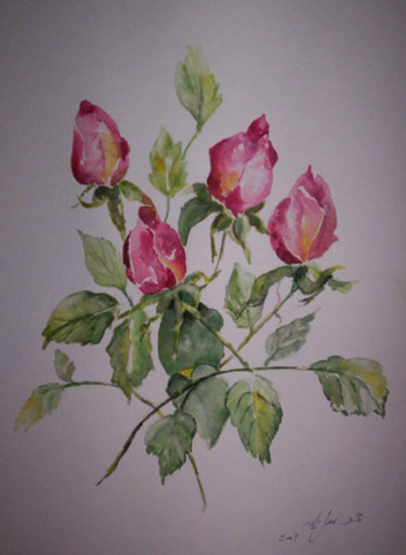 Peinture intitulée "Boutons de roses" par Mohamed Srir, Œuvre d'art originale