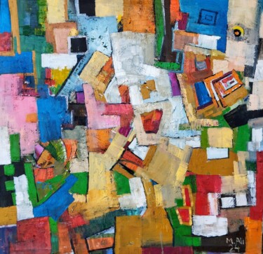 Painting titled "Abstract" by Mohammad Ali, Original Artwork, Oil Mounted on Wood Stretcher frame