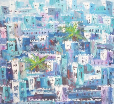 Peinture intitulée "Kasbah bleu" par Mohammed Bouafia, Œuvre d'art originale, Acrylique