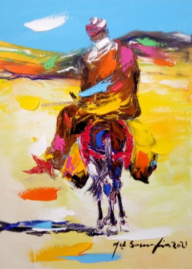 Peinture intitulée "Homme sur âne" par Mohammed Bouafia, Œuvre d'art originale, Acrylique