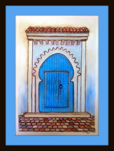 Painting titled "La Porte Bleu" by Mohammed Chaara, Original Artwork
