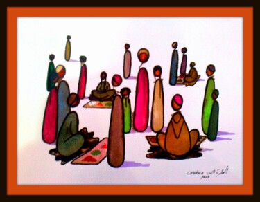 Peinture intitulée "Le Marché" par Mohammed Chaara, Œuvre d'art originale
