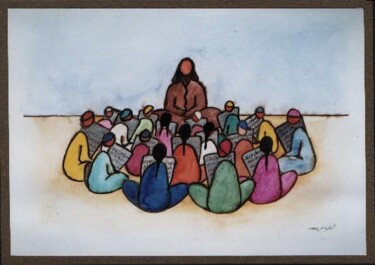 Peinture intitulée "école coranique" par Mohammed Chaara, Œuvre d'art originale