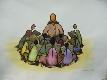 Peinture intitulée "école coranique" par Mohammed Chaara, Œuvre d'art originale