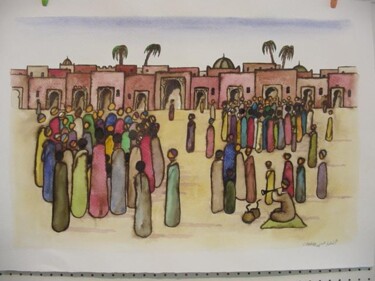 Peinture intitulée "place jamaâ el fna" par Mohammed Chaara, Œuvre d'art originale