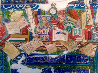 Peinture intitulée "Manuscrits chez un…" par Mohammed Rachid Iraqi, Œuvre d'art originale, Acrylique