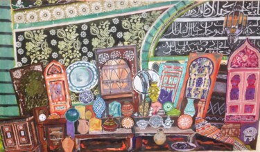 Painting titled "Au bazar" by Mohammed Rachid Iraqi, Original Artwork, Acrylic