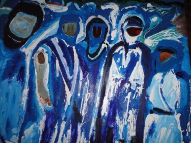 Peinture intitulée "HOMMES BLEUS" par Mohammed Rachid Iraqi, Œuvre d'art originale