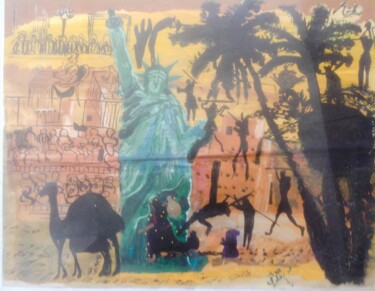 Peinture intitulée "L'affaire du Sahara…" par Mohammed Rachid Iraqi, Œuvre d'art originale