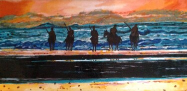 Pintura titulada "Cavaliers de la mer" por Mohammed Rachid Iraqi, Obra de arte original, Oleo