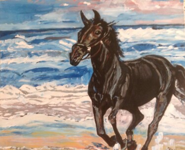 Painting titled "Mon cheval de mazag…" by Mohammed Rachid Iraqi, Original Artwork, Oil