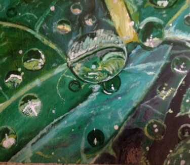 Painting titled "Gouttes d'eau sur f…" by Mohammed Rachid Iraqi, Original Artwork, Acrylic