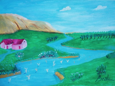Peinture intitulée "À côté de la rivière" par Mohand Zine Heouchat (Brahim), Œuvre d'art originale, Huile