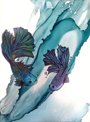 Pittura intitolato "Something is fishy" da Mohita Garg, Opera d'arte originale, Inchiostro