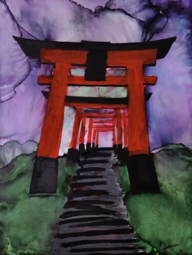 Malerei mit dem Titel "Tori Gates- Japan" von Mohita Garg, Original-Kunstwerk, Tinte