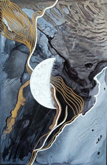 Картина под названием "Midnight musings" - Mohita Garg, Подлинное произведение искусства, Чернила