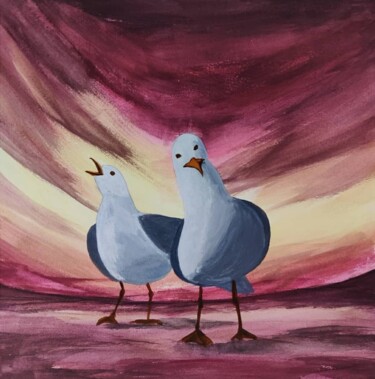 Картина под названием "Mr and Mrs Seagull" - Mohita Garg, Подлинное произведение искусства, Акрил