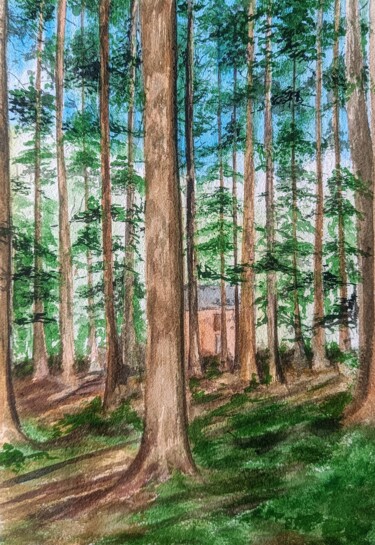 Peinture intitulée "Enchanted forest re…" par Mohita Garg, Œuvre d'art originale, Aquarelle