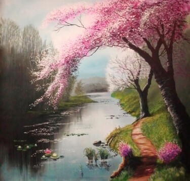 Painting titled "Dream lake" by Moin Uddin, Original Artwork, Acrylic
