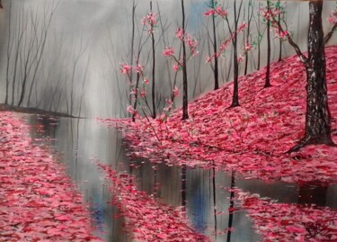 Malerei mit dem Titel "Pink forest" von Moin Uddin, Original-Kunstwerk, Acryl