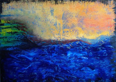 Painting titled "Sea mood" by Halina Maiseyeva, Original Artwork, Oil Mounted on Wood Stretcher frame